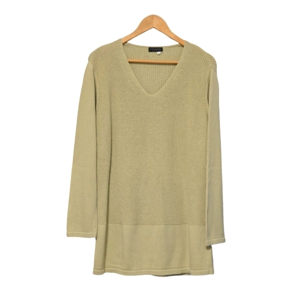FRAPP Green V- Neck Tunic  Knitted Sweater Size EU 42